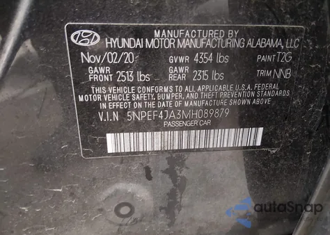 2021 Hyundai Sonata Sel from USA, damaged, VIN 5NPEF4JA3MH089879